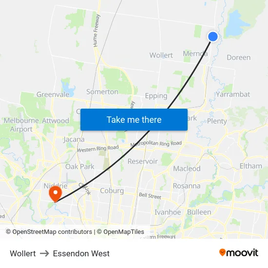 Wollert to Essendon West map