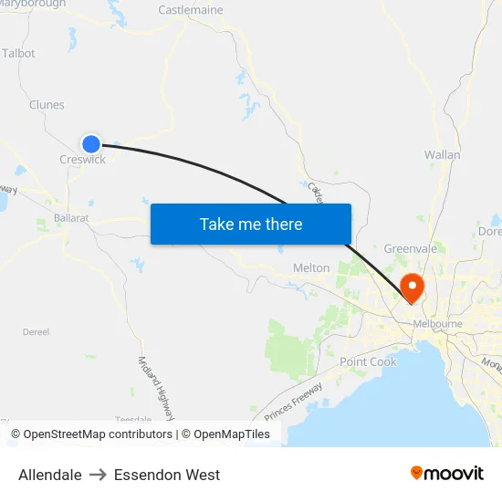 Allendale to Essendon West map