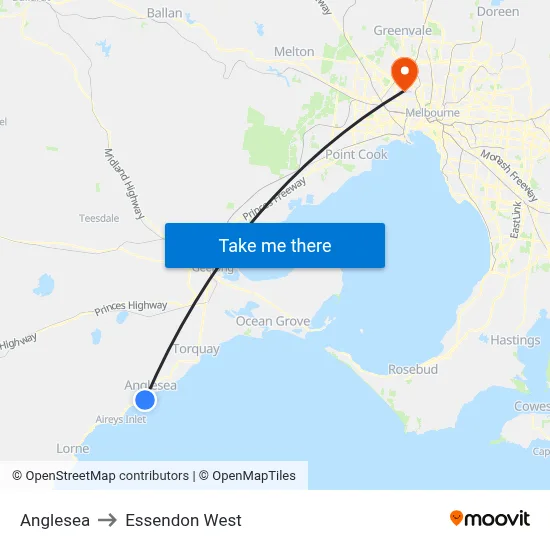 Anglesea to Essendon West map