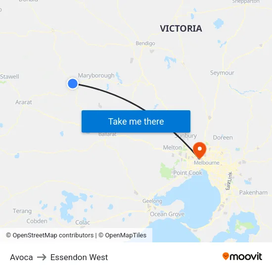 Avoca to Essendon West map