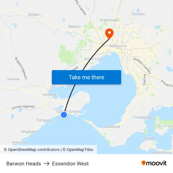 Barwon Heads to Essendon West map