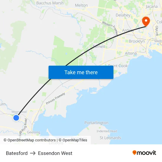 Batesford to Essendon West map