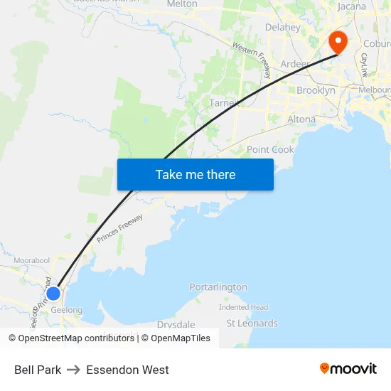 Bell Park to Essendon West map