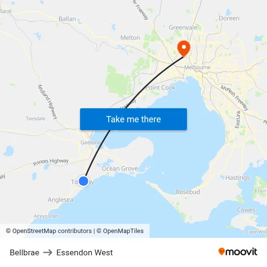 Bellbrae to Essendon West map