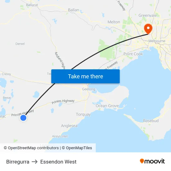 Birregurra to Essendon West map