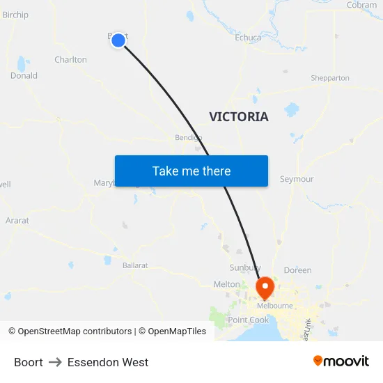 Boort to Essendon West map