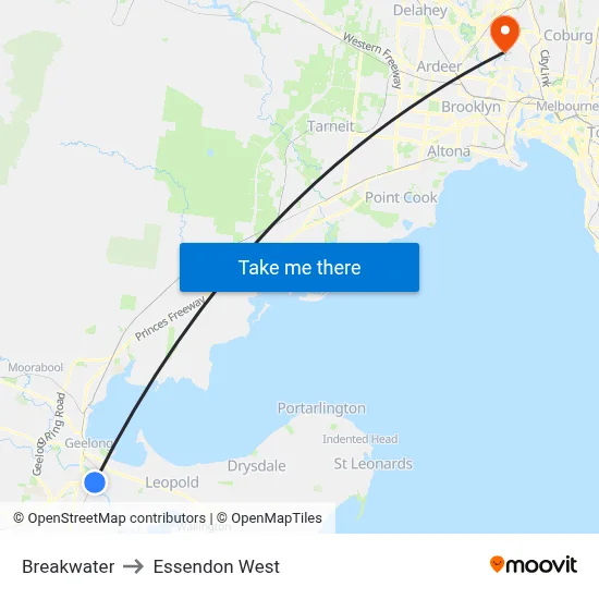 Breakwater to Essendon West map