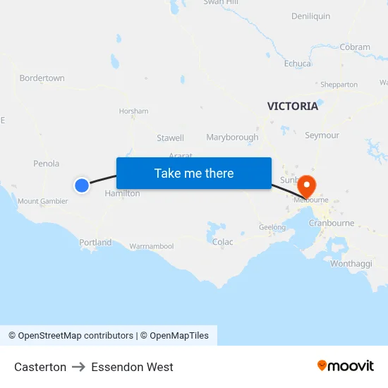 Casterton to Essendon West map