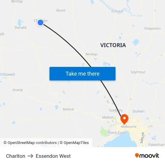 Charlton to Essendon West map