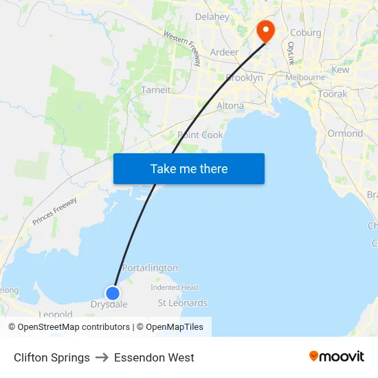 Clifton Springs to Essendon West map