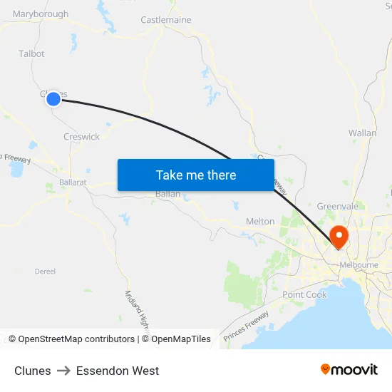 Clunes to Essendon West map