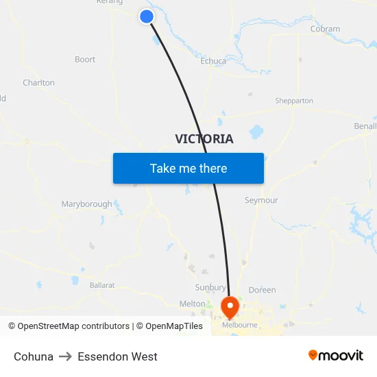 Cohuna to Essendon West map