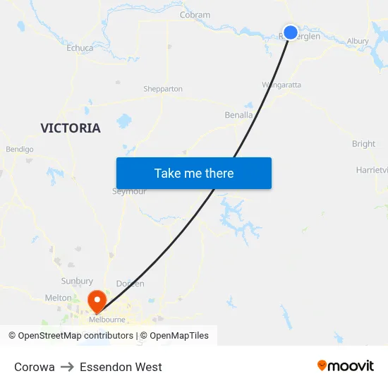 Corowa to Essendon West map