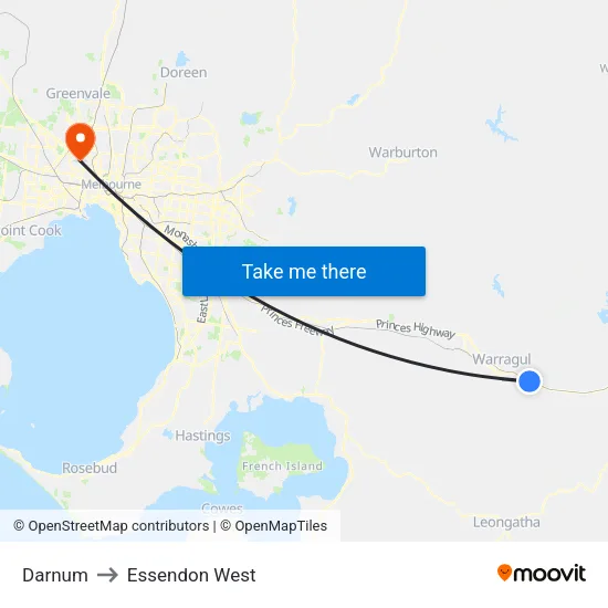 Darnum to Essendon West map