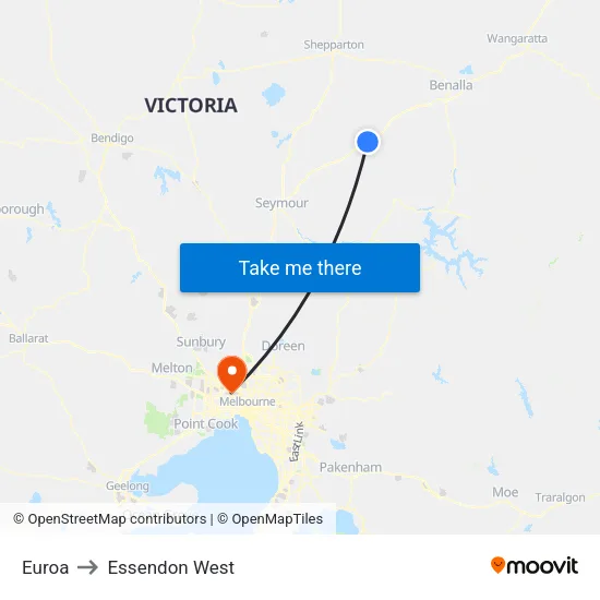 Euroa to Essendon West map