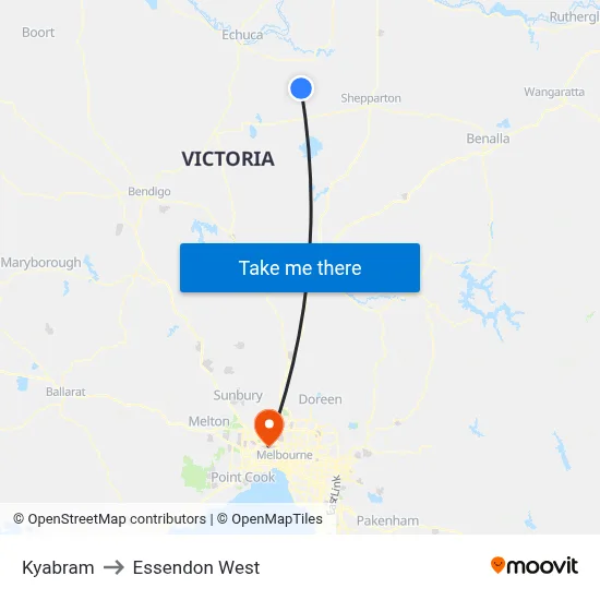 Kyabram to Essendon West map