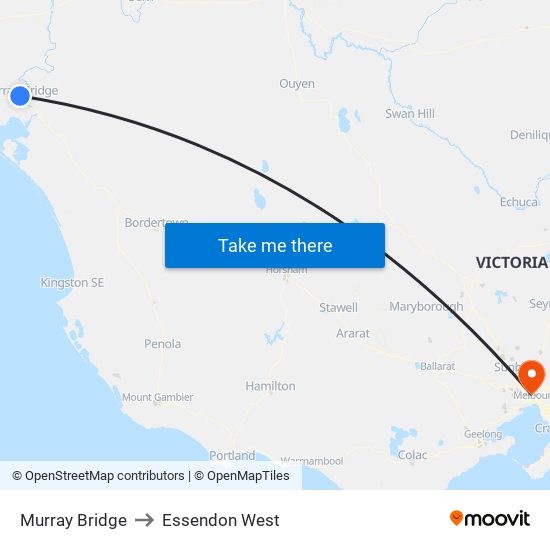 Murray Bridge to Essendon West map