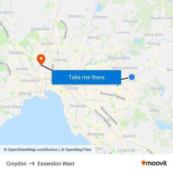 Croydon to Essendon West map