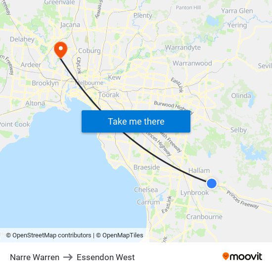 Narre Warren to Essendon West map