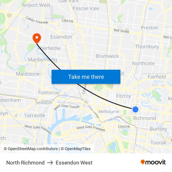 North Richmond to Essendon West map
