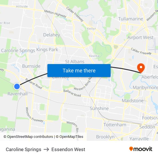 Caroline Springs to Essendon West map