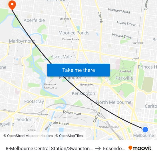 8-Melbourne Central Station/Swanston St (Melbourne City) to Essendon West map