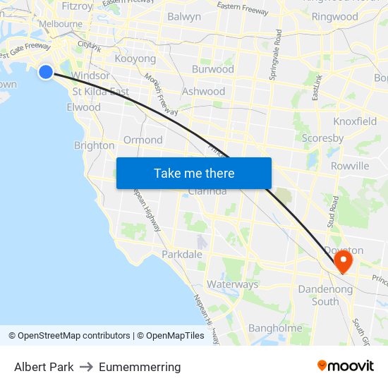 Albert Park to Eumemmerring map