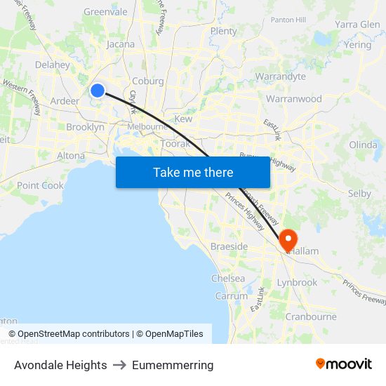 Avondale Heights to Eumemmerring map