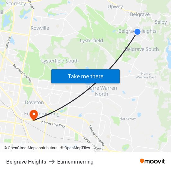 Belgrave Heights to Eumemmerring map