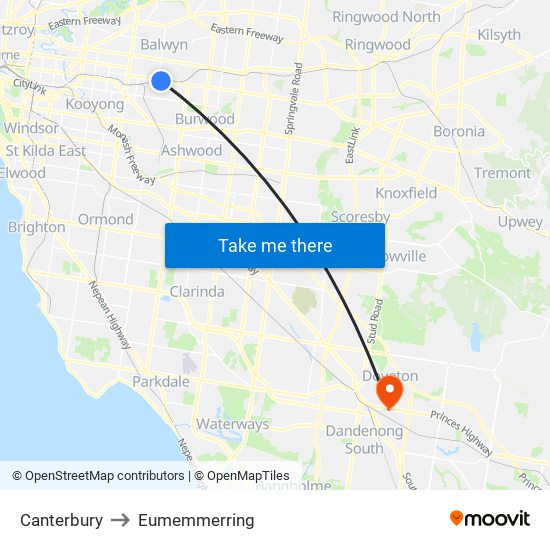 Canterbury to Eumemmerring map