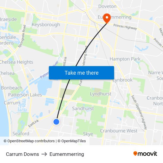 Carrum Downs to Eumemmerring map