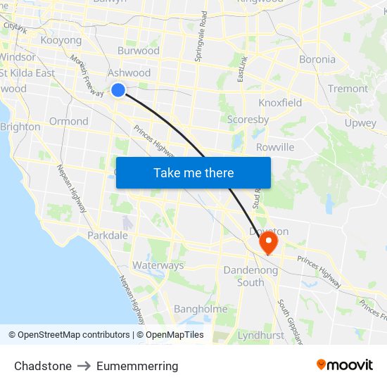 Chadstone to Eumemmerring map