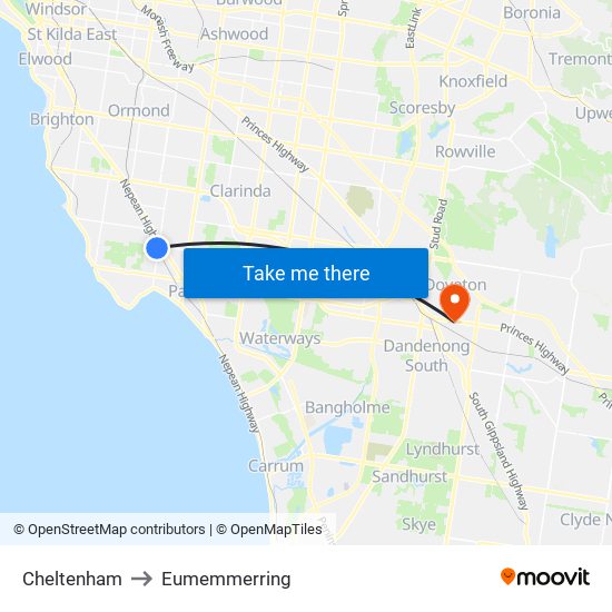 Cheltenham to Eumemmerring map