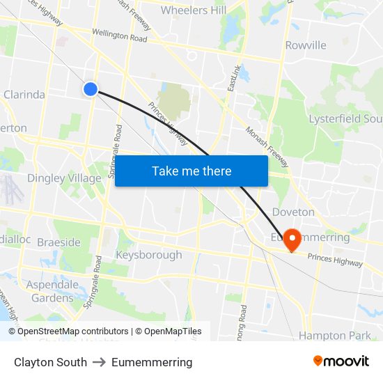 Clayton South to Eumemmerring map