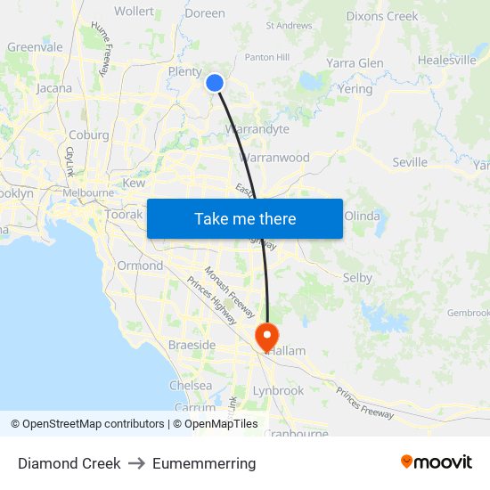 Diamond Creek to Eumemmerring map