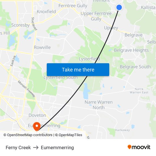 Ferny Creek to Eumemmerring map