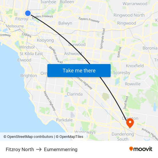 Fitzroy North to Eumemmerring map