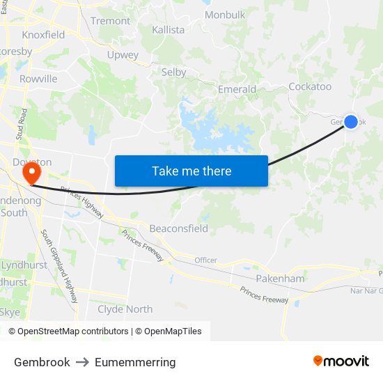 Gembrook to Eumemmerring map