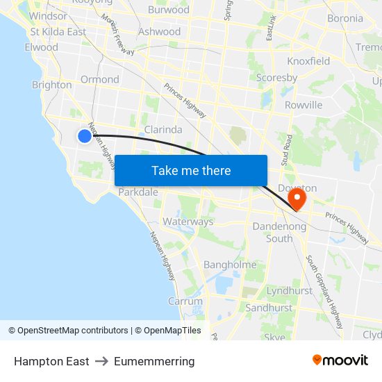 Hampton East to Eumemmerring map