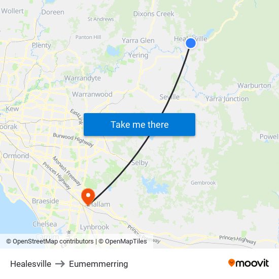 Healesville to Eumemmerring map