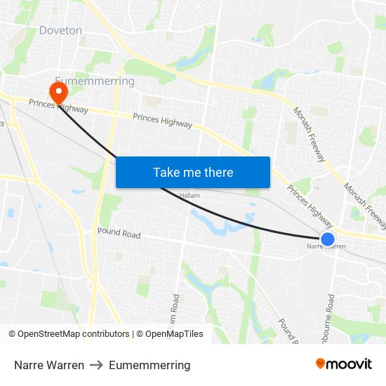 Narre Warren to Eumemmerring map