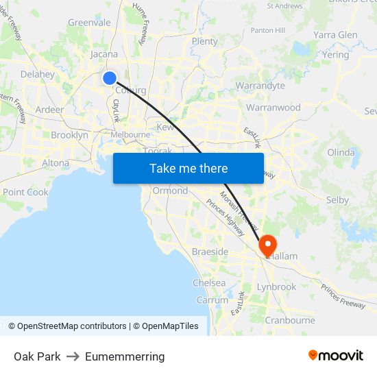 Oak Park to Eumemmerring map