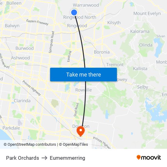 Park Orchards to Eumemmerring map