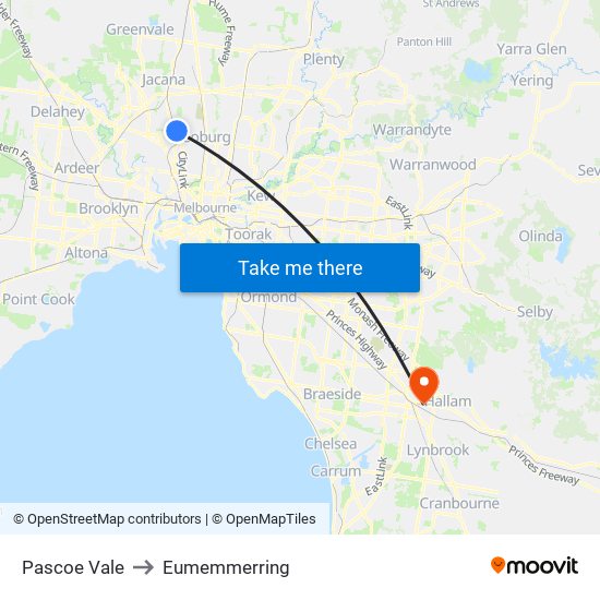 Pascoe Vale to Eumemmerring map