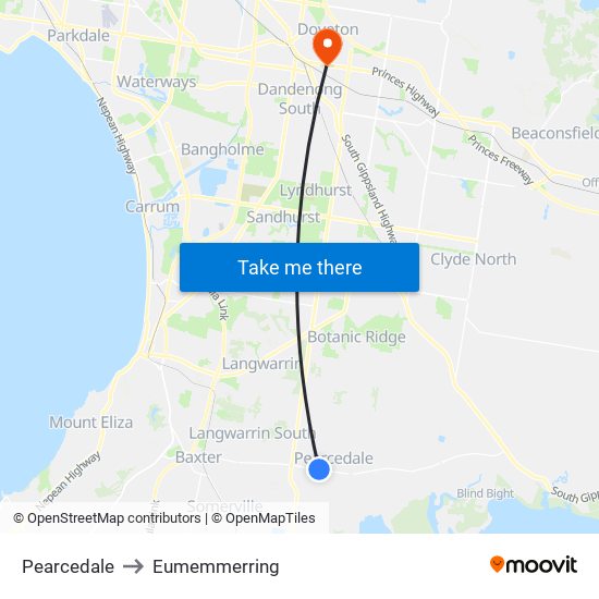 Pearcedale to Eumemmerring map