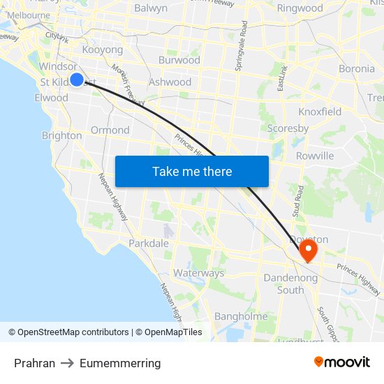 Prahran to Eumemmerring map