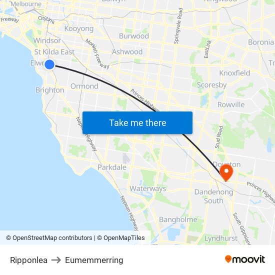 Ripponlea to Eumemmerring map