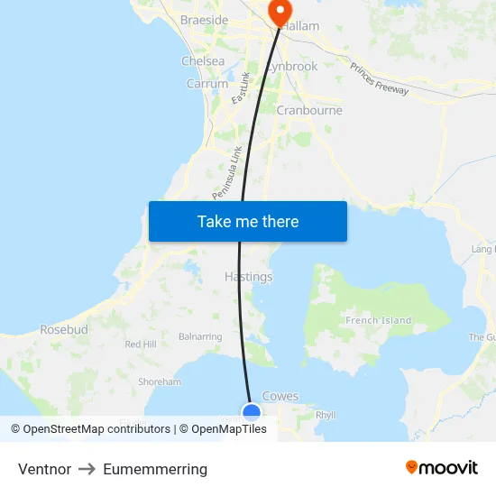 Ventnor to Eumemmerring map