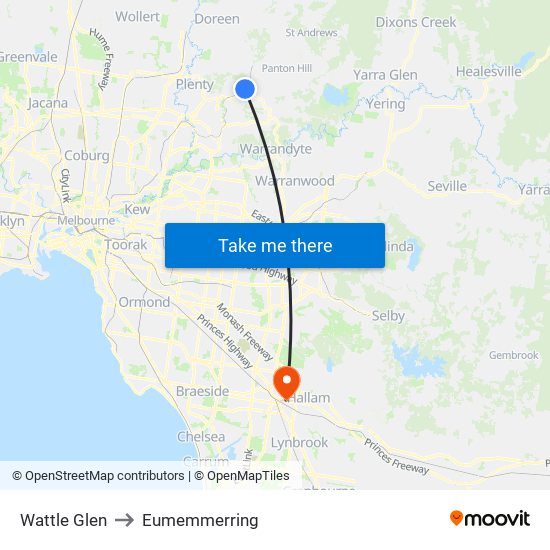 Wattle Glen to Eumemmerring map