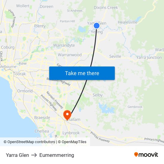 Yarra Glen to Eumemmerring map